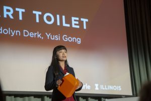 Yusi Gong, presenting her idea with teammate Gwendolyn Derk at the Health Make-a-Thon.