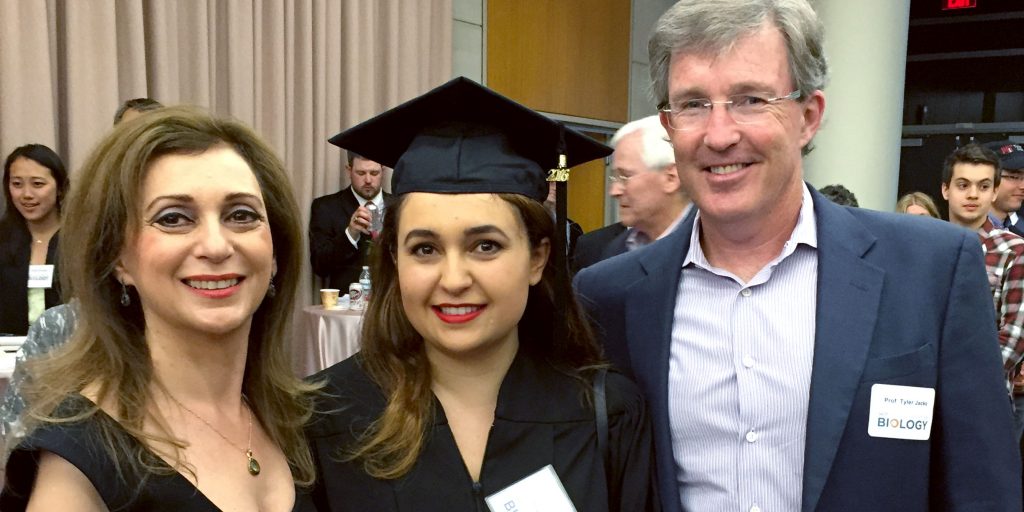 Roxy, her mom, and Dr. Tyler Jacks at her graduation from MIT.