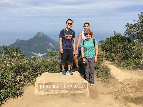 Matthew Lee and Alex Lucas (back row), with a fellow traveler in Brazil.