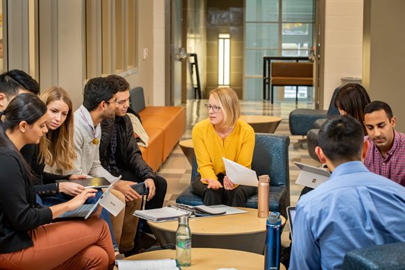 Professor Amy Wagoner Johnson, the first Head of the Department of Biomedical and Translational Sciences at Carle Illinois College of Medicine, meeting with students.