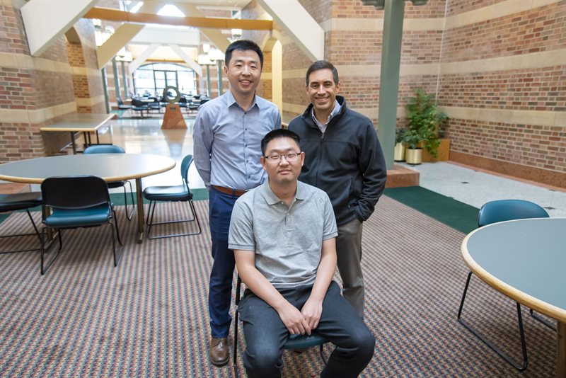 Researchers at UIUC --including two faculty members from Carle Illinois College of Medicine and the Beckman Institute --developed an algorithm to rapidly measure and reconstruct whole-brain vasculature and blood flow. Their work could enhance future research into the mechanisms underlying conditions like Alzheimer's disease. Standing: Pengfei Song (left); Dan Llano. Seated: Qi You.