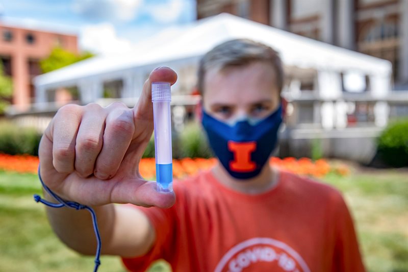 The SHIELD: Target, Test, Tell program combined frequent saliva tests with modeling and an app to keep the University of Illinois Urbana-Champaign campus and surrounding community safe when on-campus operations resumed in fall 2020.Photo by Fred Zwicky