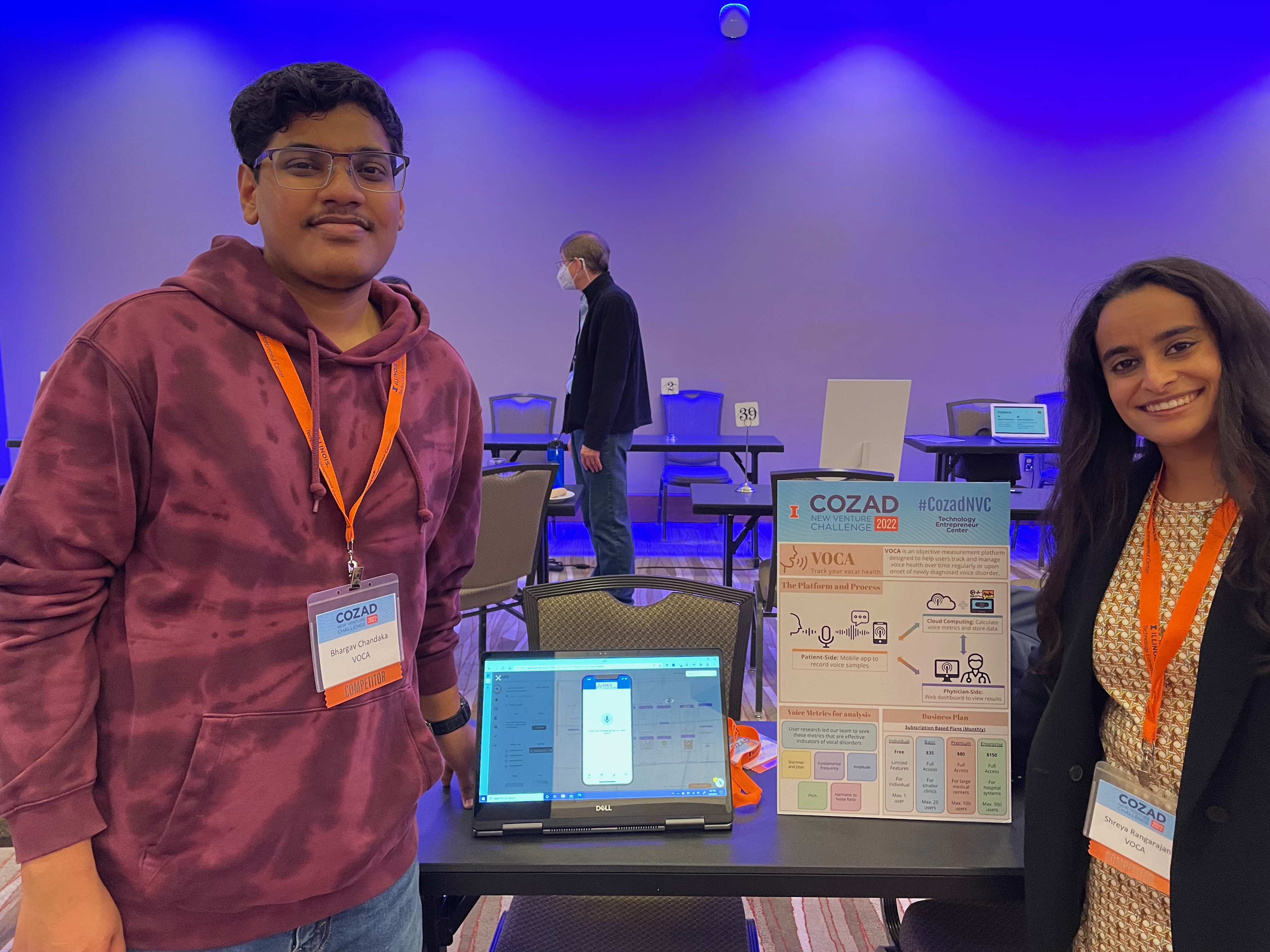 <em>Bhargav Chandaka and&nbsp;Shreya Rangarajan of Team VOCA at the Cozad New Venture Challenge in 2022.</em>