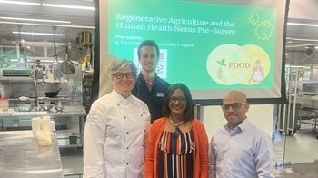 &lt;em&gt;Dr. Japhia Ramkumar&amp;nbsp; (middle) and Dr. Davendra Ramkumar&amp;nbsp; (right) joined Erin Meyer (left) President of Basil&amp;rsquo;s Harvest, for a &amp;ldquo;food as medicine&amp;rdquo; cooking class at the University of Illinois College of Medicine in Peoria. Carle Illinois Medical Student Conor Bloomer (back) helped teach the course. (Credit: Basil&amp;rsquo;s Harvest)&lt;/em&gt;