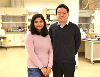 &lt;em&gt;Cancer Center at Illinois researcher Hua Wang is pictured here with graduate student Rimsha Bhatta, on his left, who has worked in Wang&amp;rsquo;s research lab since 2020.&lt;/em&gt;
