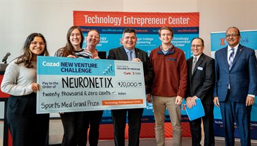 &amp;amp;amp;lt;em&amp;amp;amp;gt;Neuronetix earned the grand prize in the Sports Medicine category in the Health Care Track. Pictured are (from left): Adrianna Ramos, a junior in biochemistry; CI MED students&amp;amp;amp;amp;nbsp;Neddie Byron and Alexa Lauinger, CI MED Dean Mark Cohen, Reilly Connell of Fox Ventures,&amp;amp;amp;amp;nbsp;Grainger Associate Dean for Innovation and Entrepreneurship Andy Singer, and Grainger College of Engineering Dean Rashid&amp;amp;amp;amp;nbsp; Bashir.&amp;amp;amp;lt;/em&amp;amp;amp;gt;