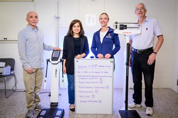 Nutrition professor Manabu Nakamura with study co-authors, from left, graduate student Nouf Alfouzan; Catherine Applegate, a postdoctoral research associate at the Beckman Institute for Advanced Science and Technology; and John Erdman, professor emeritus of food science and human nutrition. Co-author and CI MED student Annabelle Shaffer is pictured separately.&lt;br&gt;Photo by Fred Zwicky