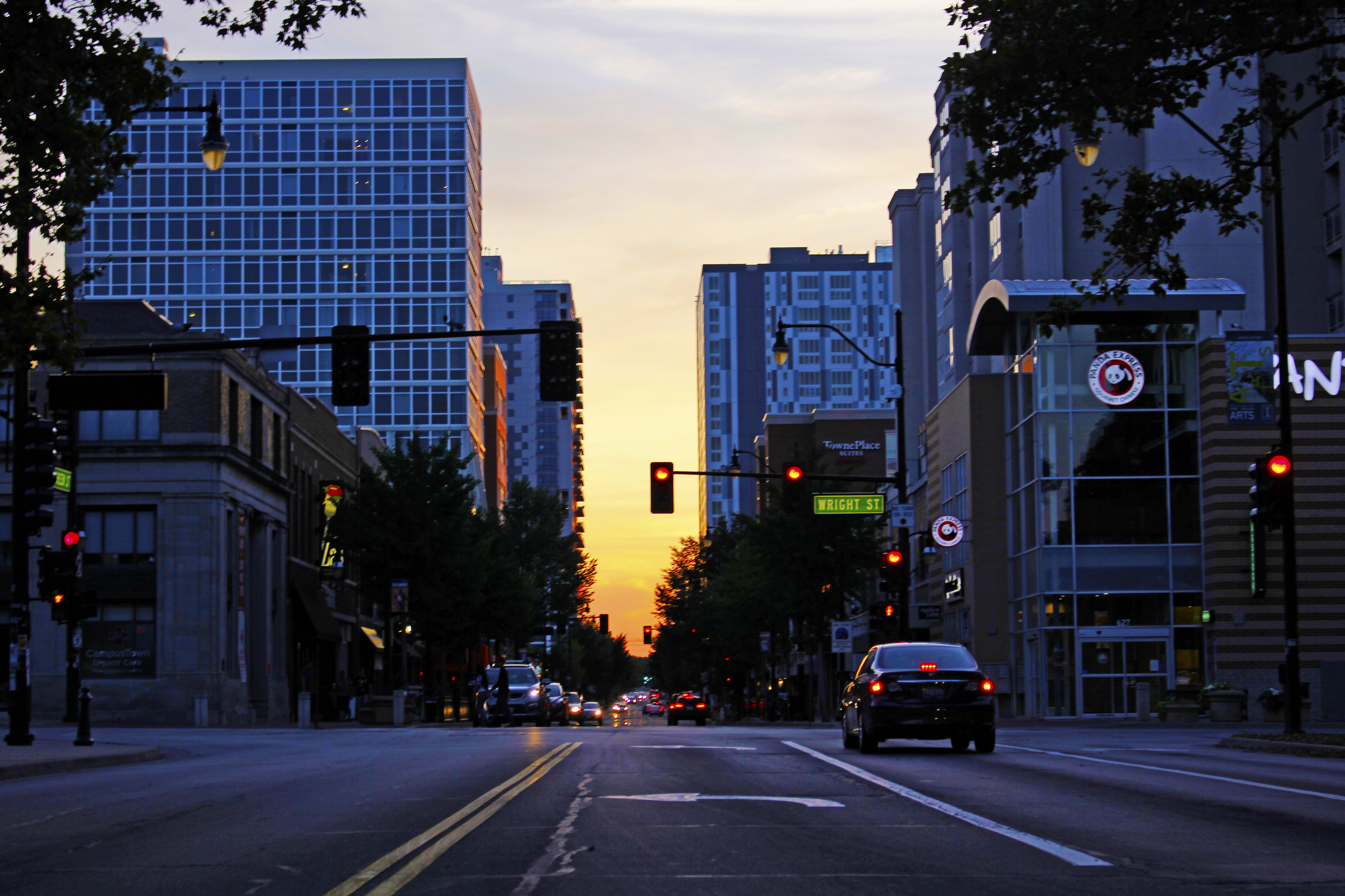 Green Street in Campustown in Champaign, Illinois.