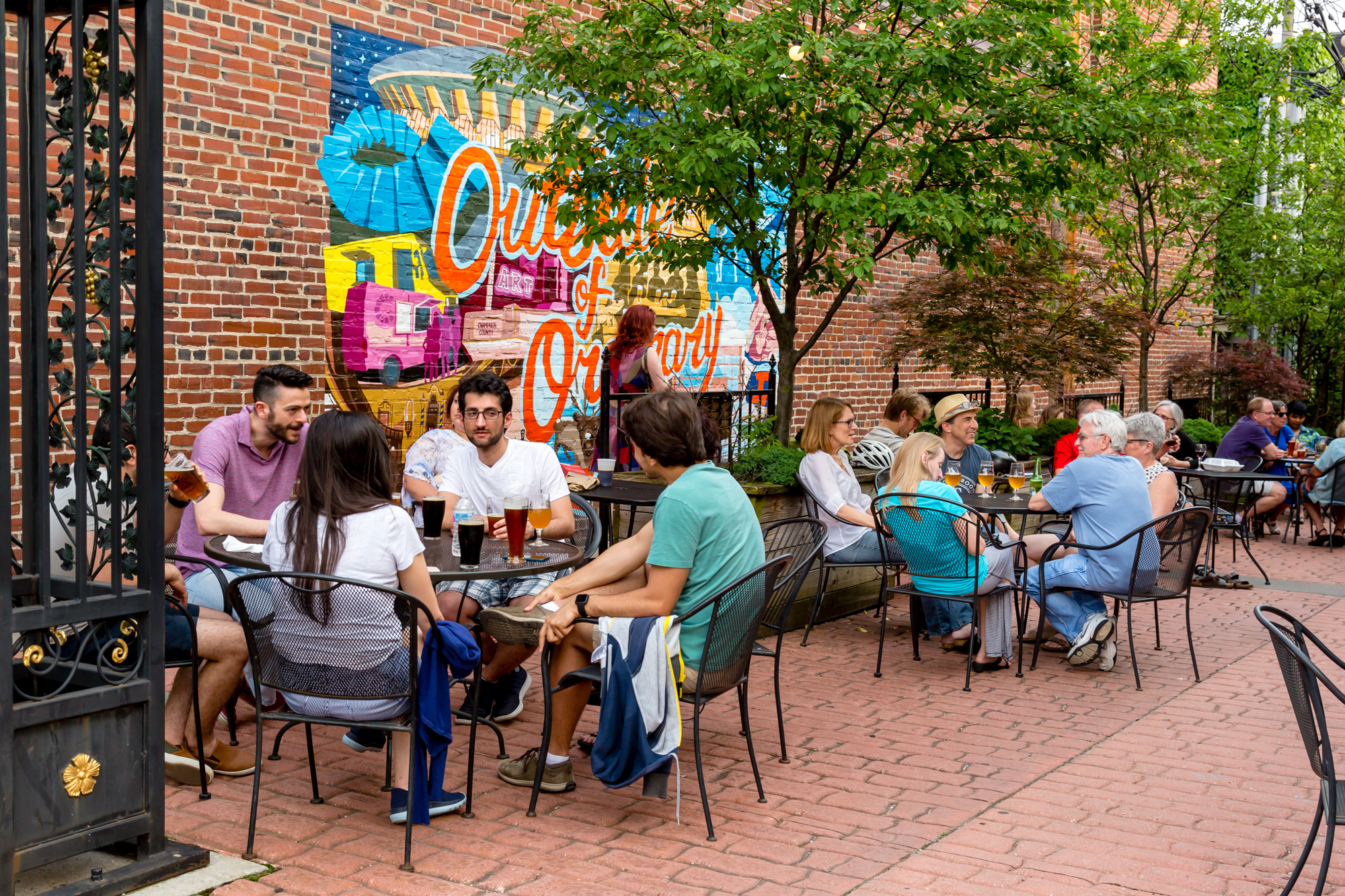 Outside of Ordinary mural in the Hound's Court Garden in downtown Champaign, Illinois.